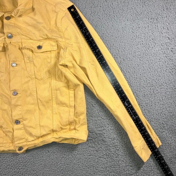 H&M LOGG Denim Trucker Jacket Men L Yellow Button Up Utility Bright Spring Retro - Picture 6 of 11